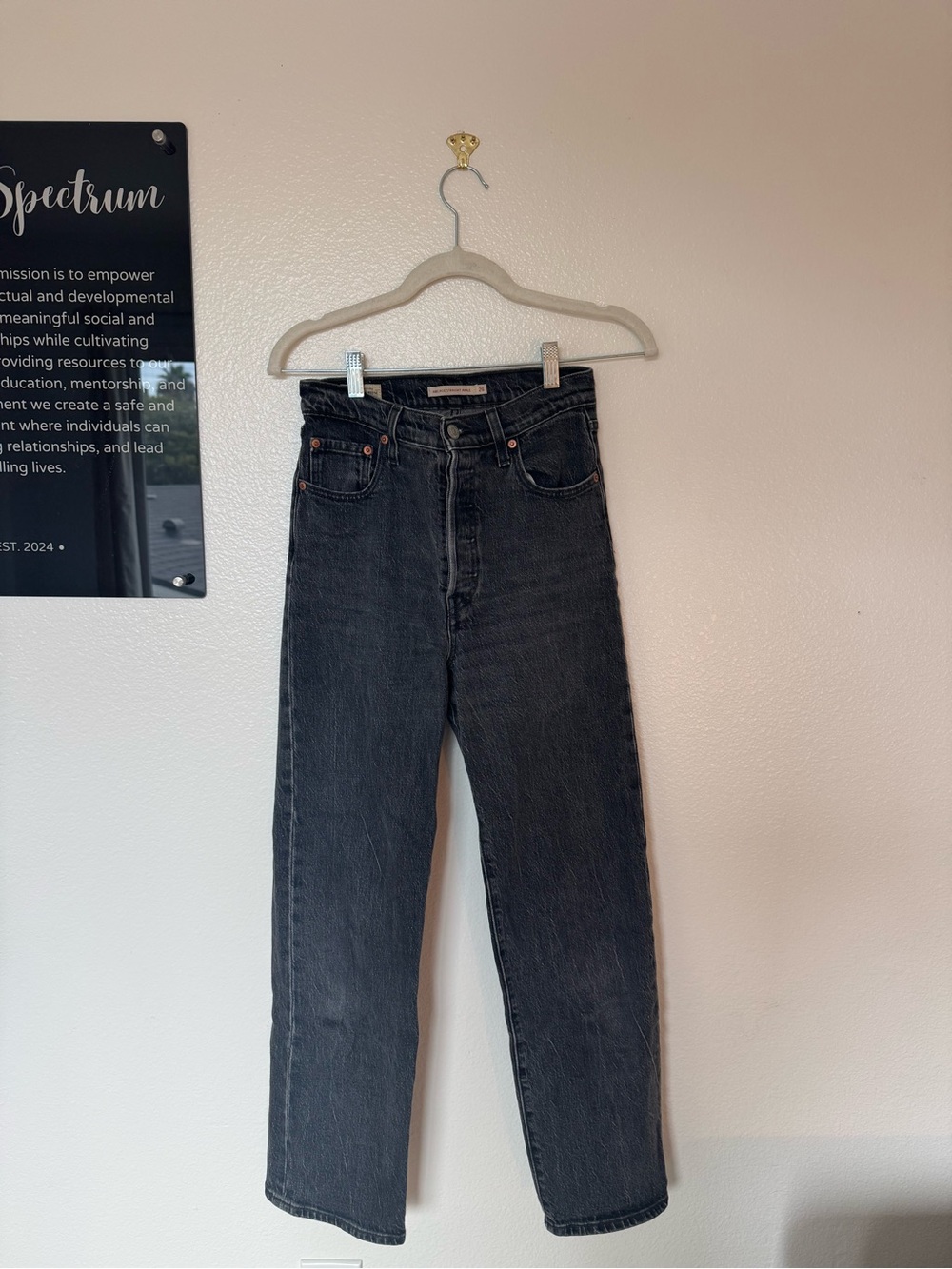 Levi's High-Rise Straight Leg Jeans — Black Wash